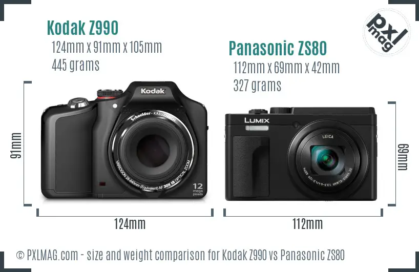 Kodak Z990 vs Panasonic ZS80 size comparison