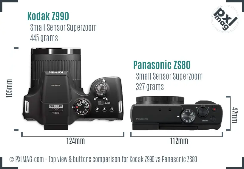 Kodak Z990 vs Panasonic ZS80 top view buttons comparison