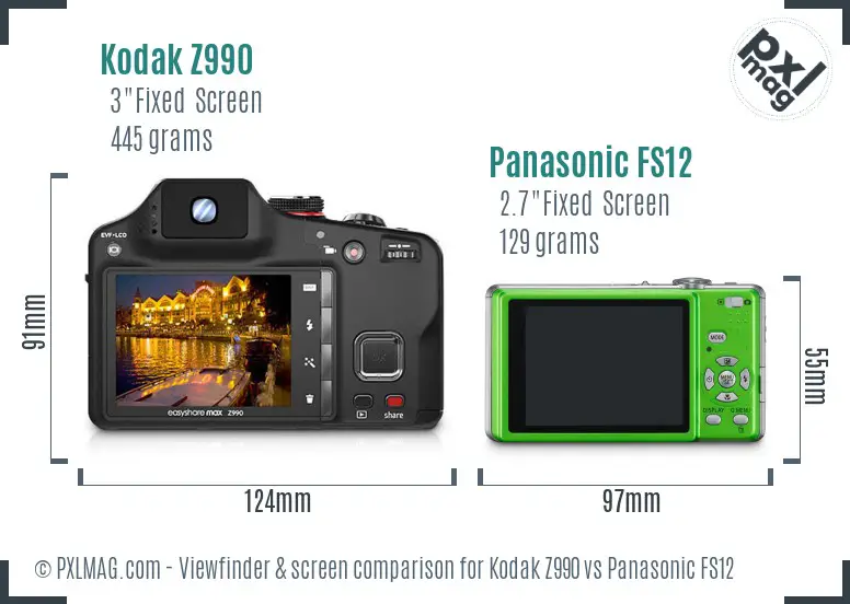 Kodak Z990 vs Panasonic FS12 Screen and Viewfinder comparison