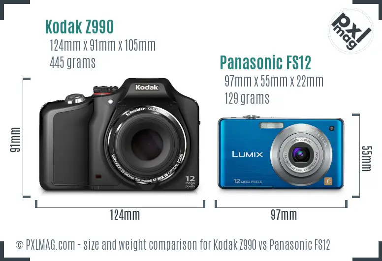 Kodak Z990 vs Panasonic FS12 size comparison