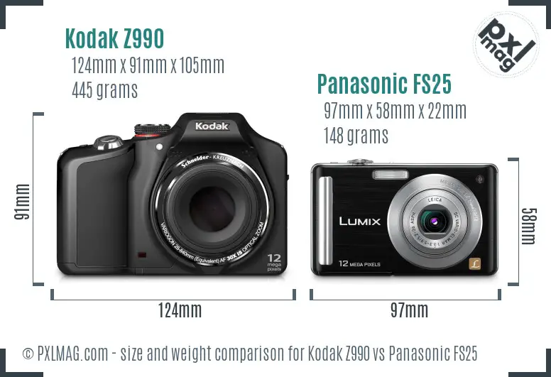Kodak Z990 vs Panasonic FS25 size comparison