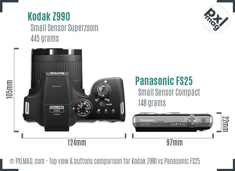 Kodak Z990 vs Panasonic FS25 top view buttons comparison