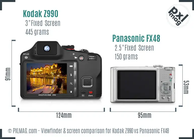 Kodak Z990 vs Panasonic FX48 Screen and Viewfinder comparison
