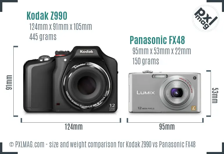 Kodak Z990 vs Panasonic FX48 size comparison