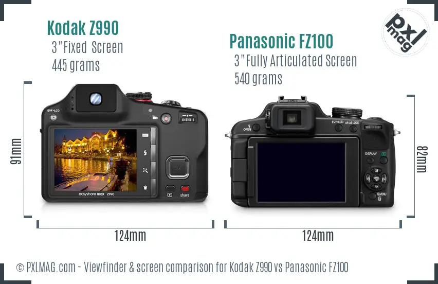 Kodak Z990 vs Panasonic FZ100 Screen and Viewfinder comparison