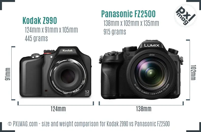 Kodak Z990 vs Panasonic FZ2500 size comparison