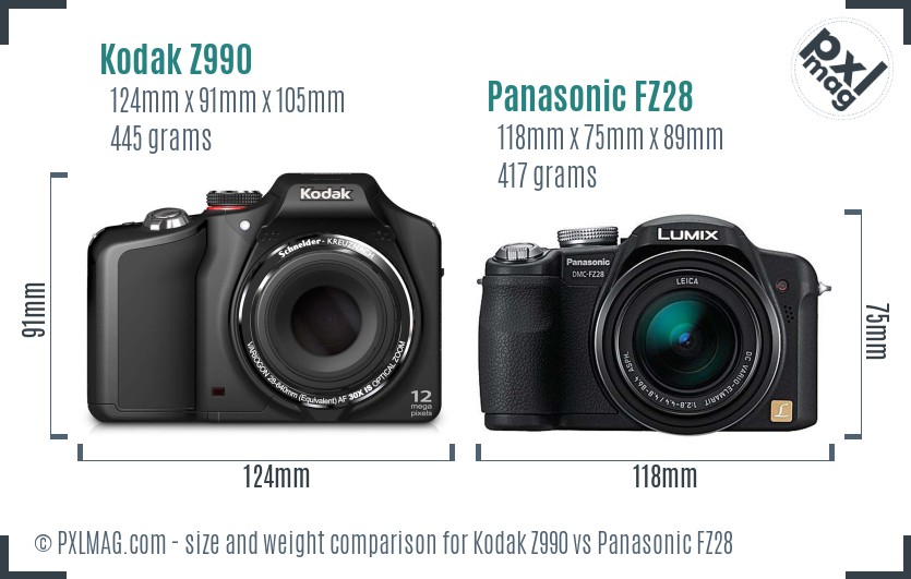 Kodak Z990 vs Panasonic FZ28 size comparison Kodak Z990 vs Panasonic FZ28 size comparison