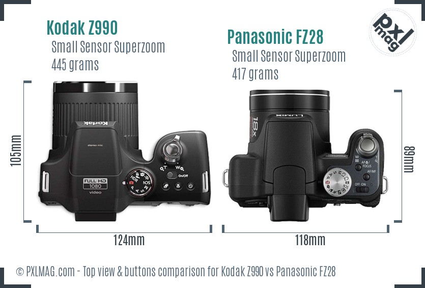 Kodak Z990 vs Panasonic FZ28 top view buttons comparison