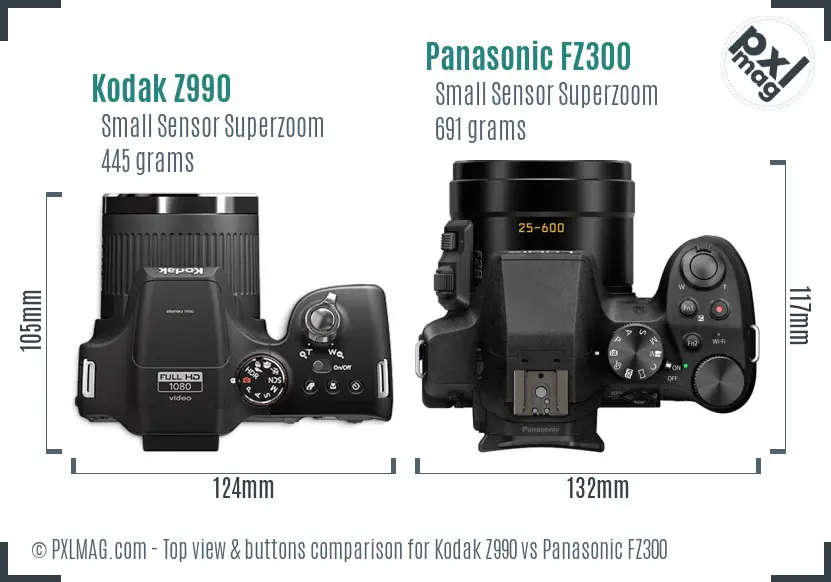 Kodak Z990 vs Panasonic FZ300 top view buttons comparison