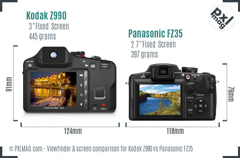 Kodak Z990 vs Panasonic FZ35 Screen and Viewfinder comparison