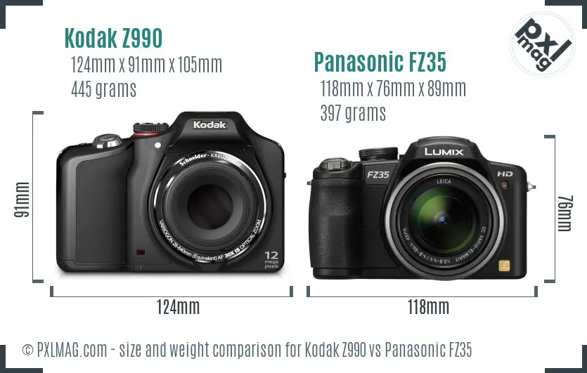 Kodak Z990 vs Panasonic FZ35 size comparison