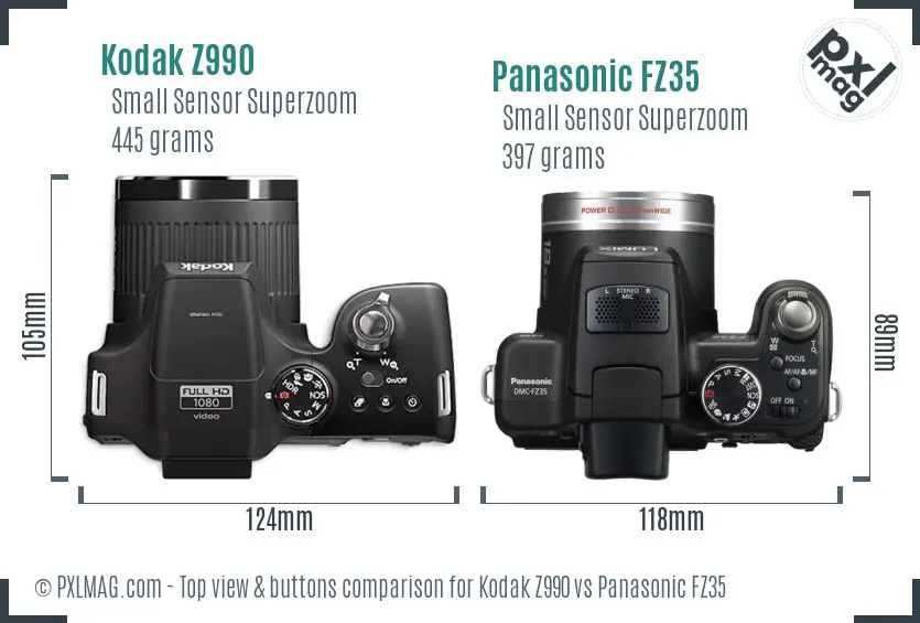 Kodak Z990 vs Panasonic FZ35 top view buttons comparison
