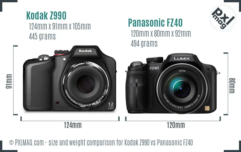 Kodak Z990 vs Panasonic FZ40 size comparison
