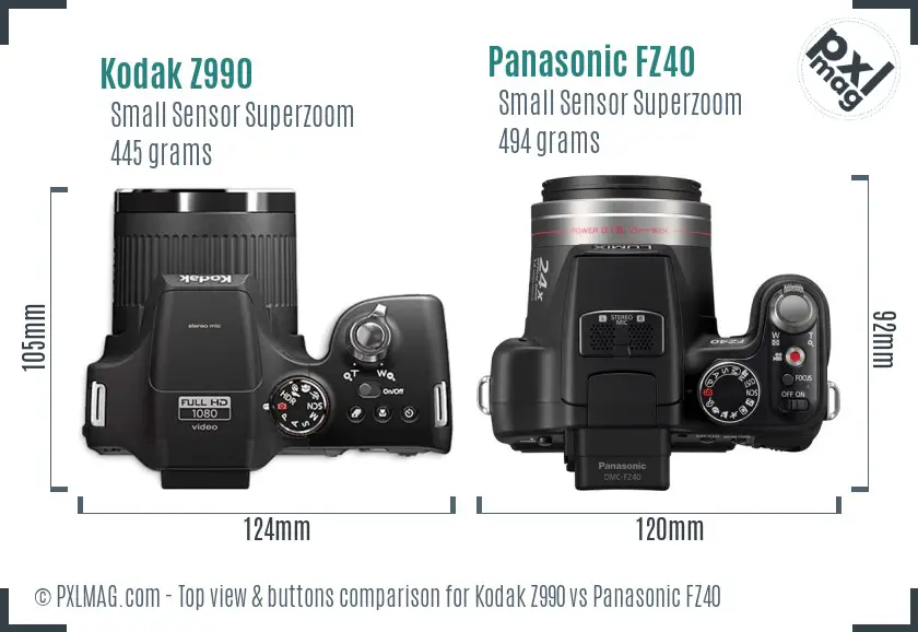 Kodak Z990 vs Panasonic FZ40 top view buttons comparison