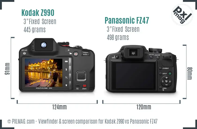 Kodak Z990 vs Panasonic FZ47 Screen and Viewfinder comparison