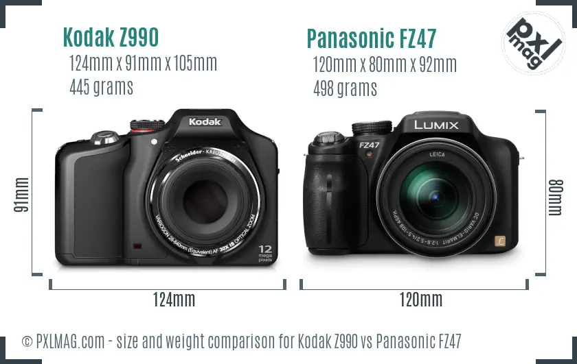 Kodak Z990 vs Panasonic FZ47 size comparison