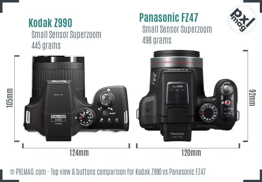 Kodak Z990 vs Panasonic FZ47 top view buttons comparison