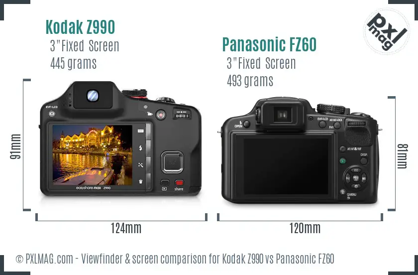 Kodak Z990 vs Panasonic FZ60 Screen and Viewfinder comparison