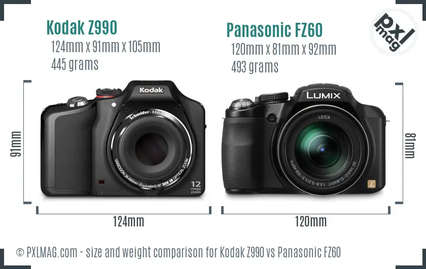 Kodak Z990 vs Panasonic FZ60 size comparison