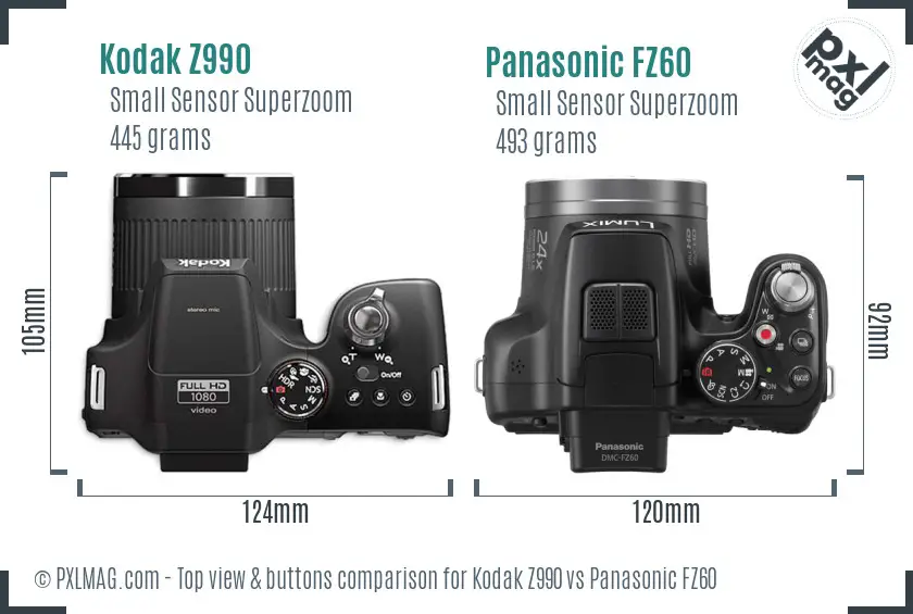 Kodak Z990 vs Panasonic FZ60 top view buttons comparison