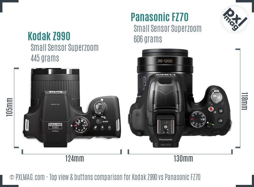 Kodak Z990 vs Panasonic FZ70 top view buttons comparison