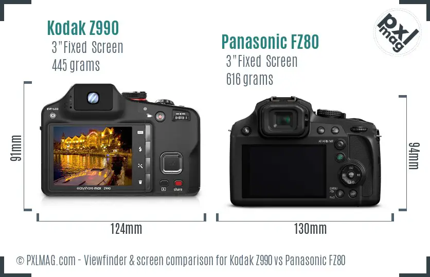 Kodak Z990 vs Panasonic FZ80 Screen and Viewfinder comparison