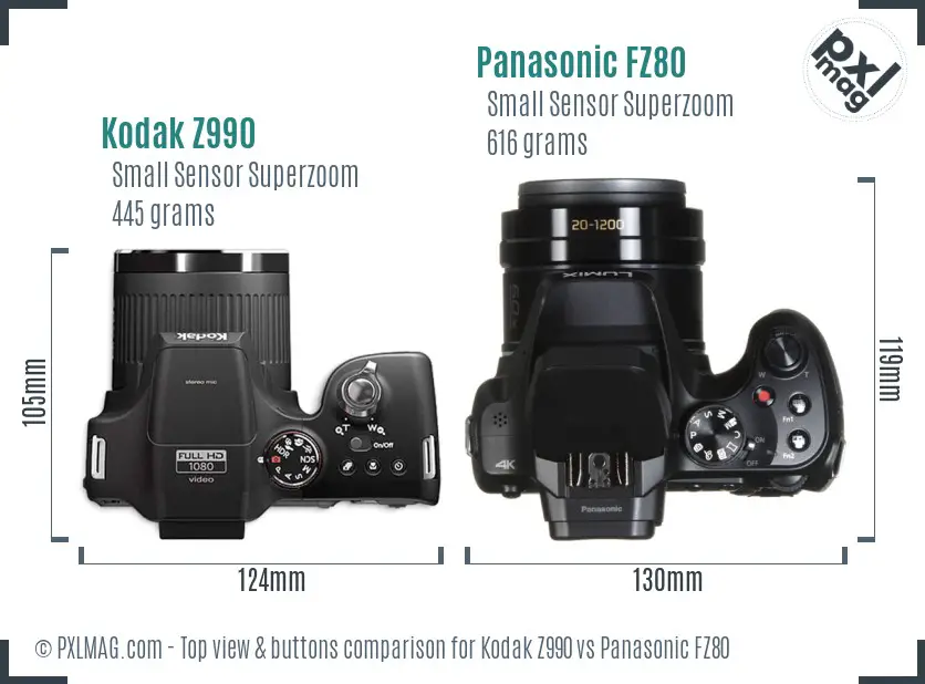 Kodak Z990 vs Panasonic FZ80 top view buttons comparison