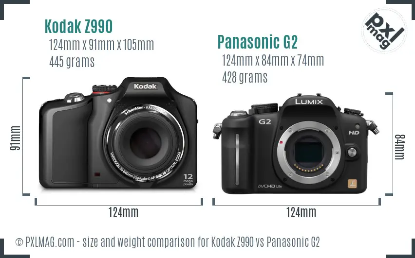Kodak Z990 vs Panasonic G2 size comparison