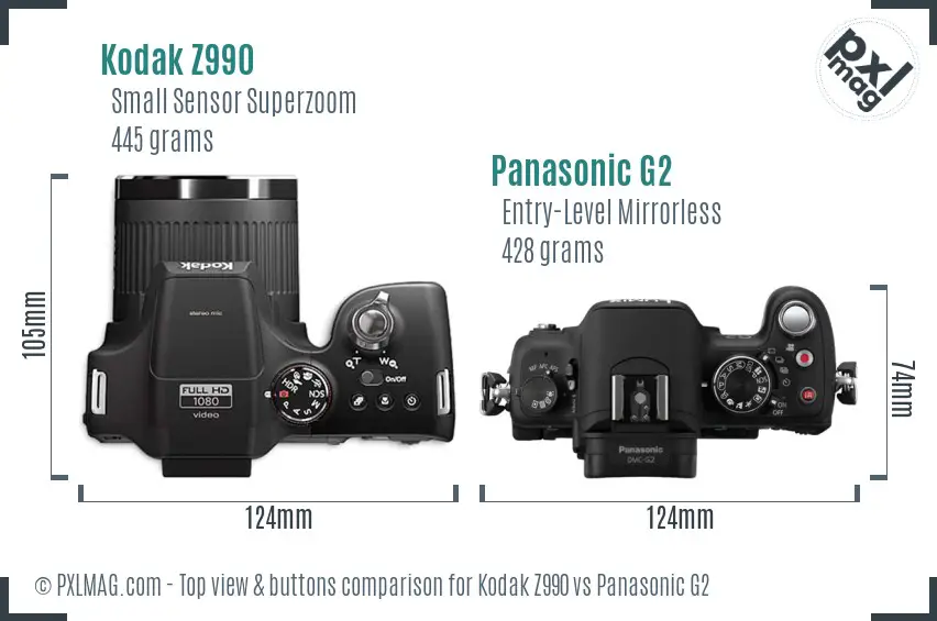 Kodak Z990 vs Panasonic G2 top view buttons comparison