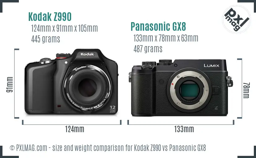 Kodak Z990 vs Panasonic GX8 size comparison