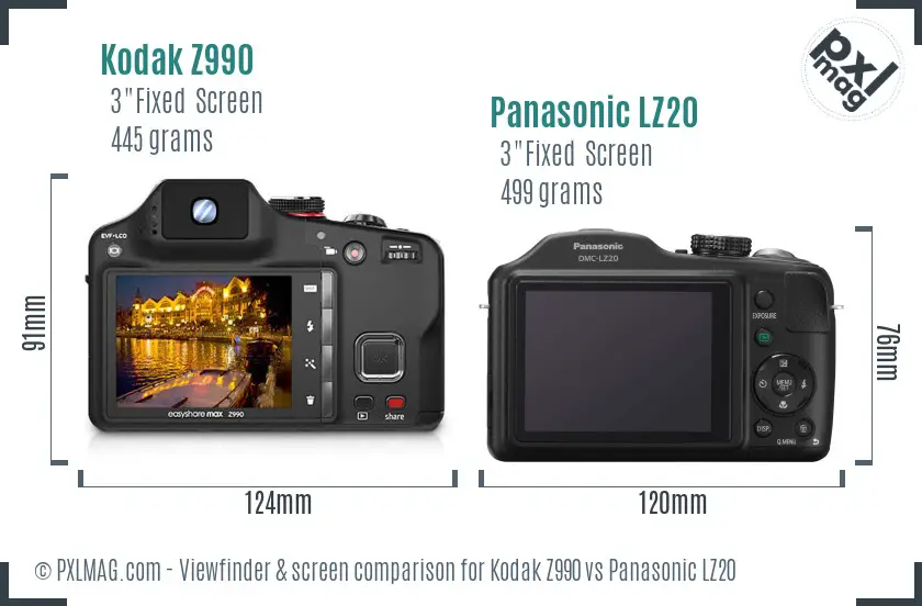 Kodak Z990 vs Panasonic LZ20 Screen and Viewfinder comparison