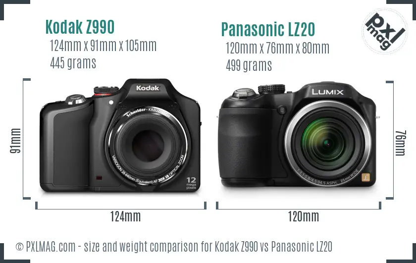 Kodak Z990 vs Panasonic LZ20 size comparison