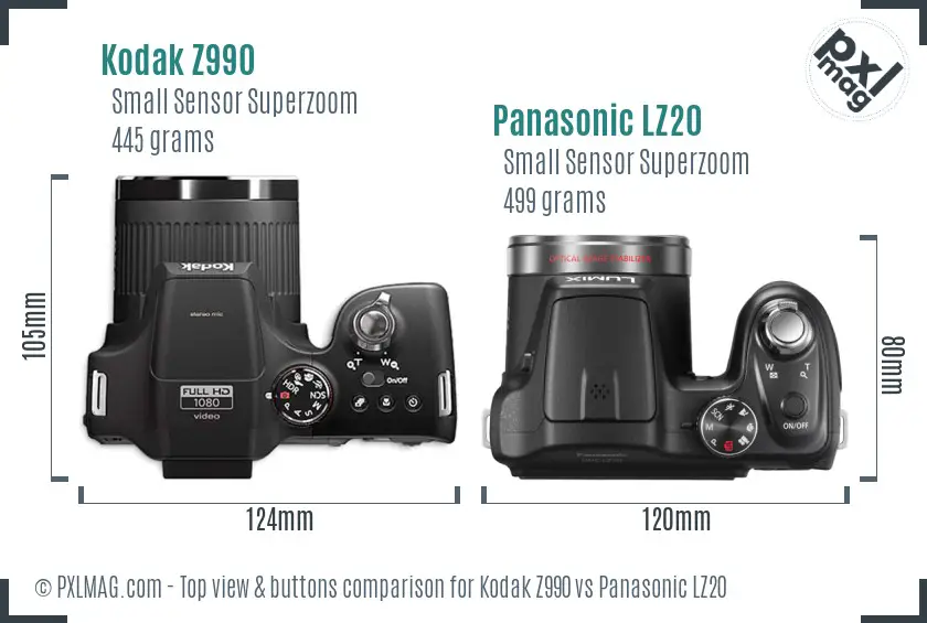 Kodak Z990 vs Panasonic LZ20 top view buttons comparison