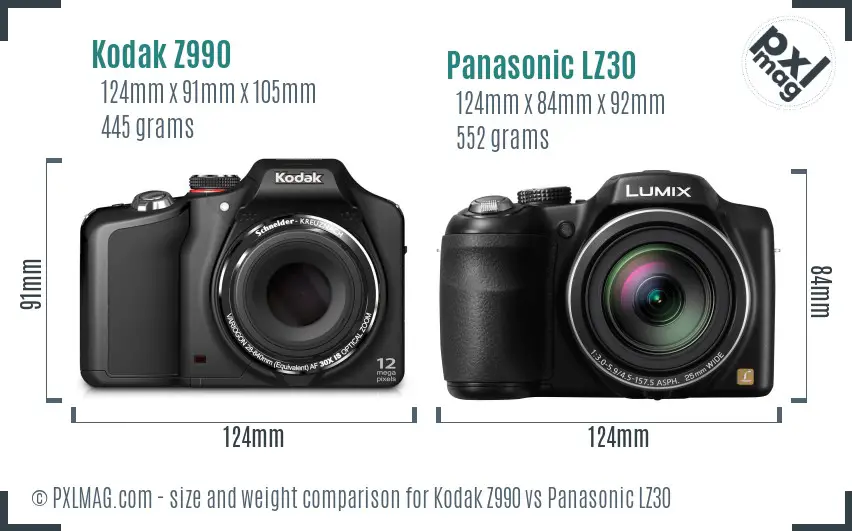 Kodak Z990 vs Panasonic LZ30 size comparison