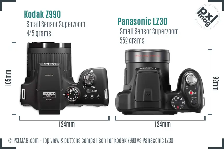 Kodak Z990 vs Panasonic LZ30 top view buttons comparison