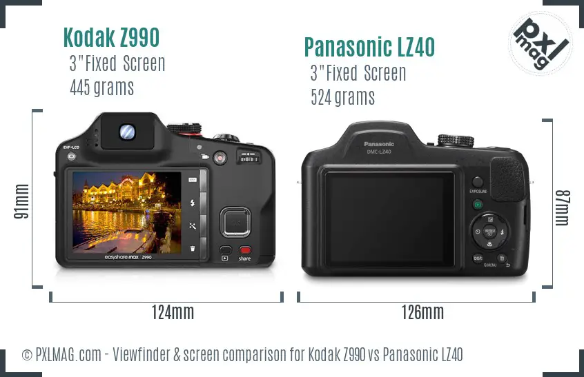 Kodak Z990 vs Panasonic LZ40 Screen and Viewfinder comparison