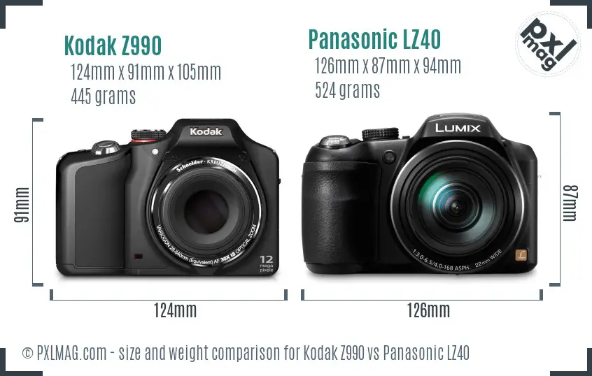 Kodak Z990 vs Panasonic LZ40 size comparison