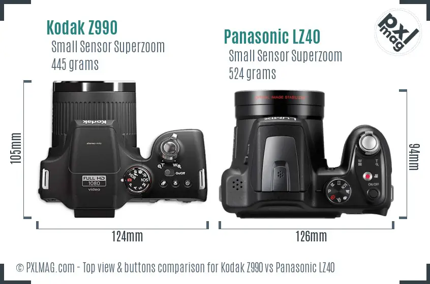 Kodak Z990 vs Panasonic LZ40 top view buttons comparison
