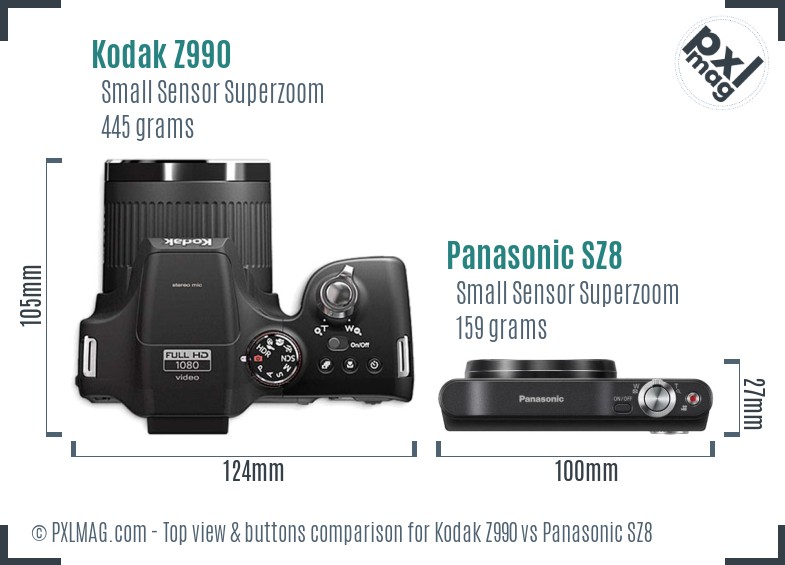 Kodak Z990 vs Panasonic SZ8 top view buttons comparison