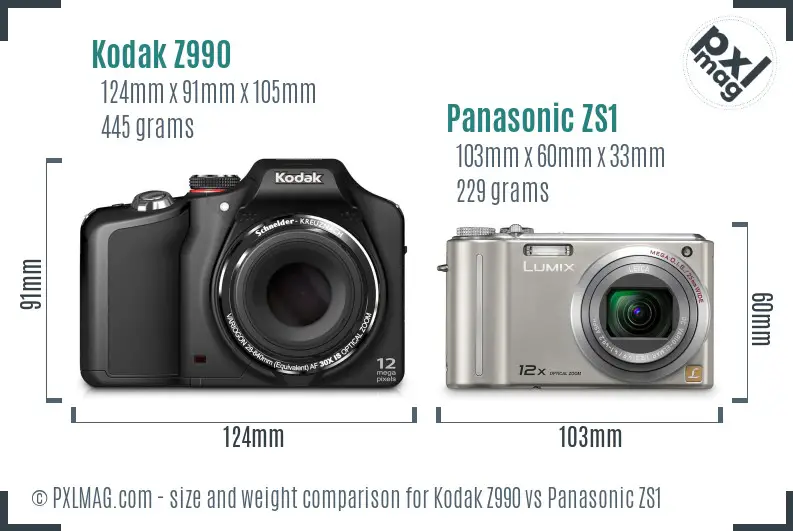 Kodak Z990 vs Panasonic ZS1 size comparison