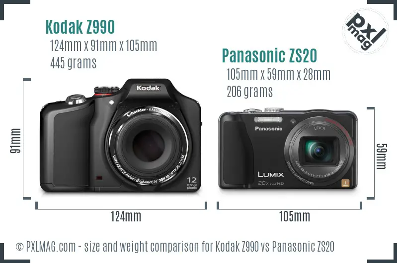 Kodak Z990 vs Panasonic ZS20 size comparison