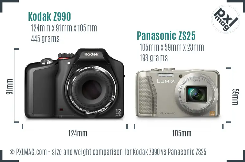 Kodak Z990 vs Panasonic ZS25 size comparison Kodak Z990 vs Panasonic ZS25 size comparison