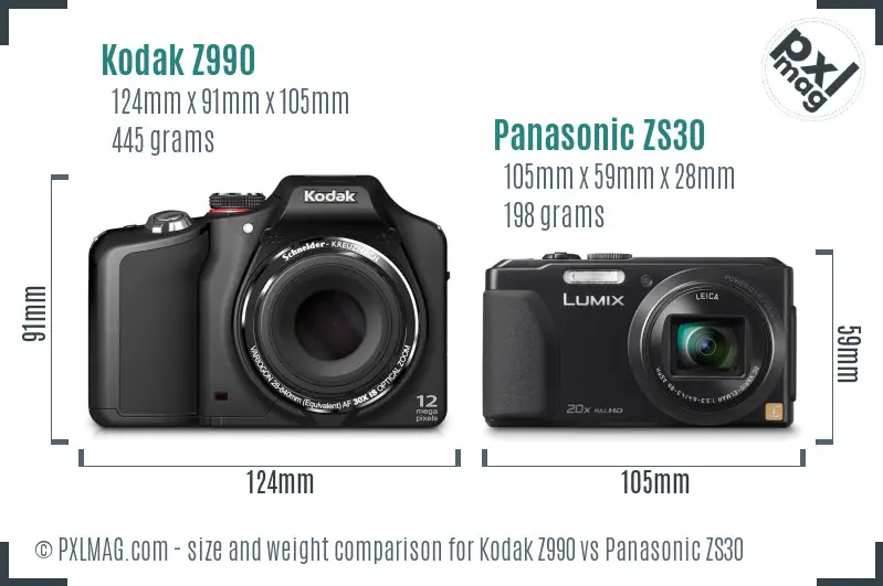 Kodak Z990 vs Panasonic ZS30 size comparison