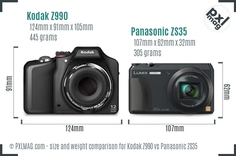 Kodak Z990 vs Panasonic ZS35 size comparison