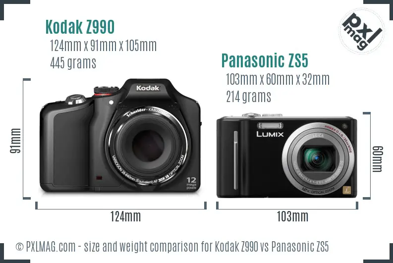 Kodak Z990 vs Panasonic ZS5 size comparison Kodak Z990 vs Panasonic ZS5 size comparison