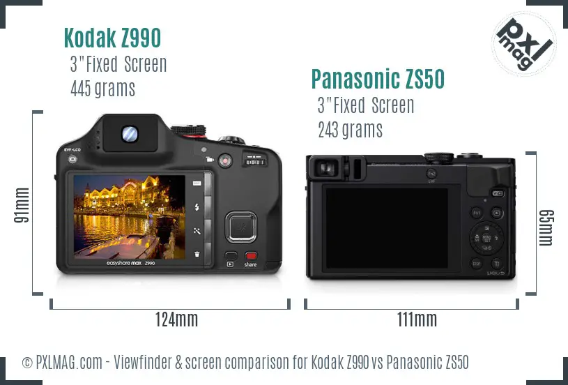 Kodak Z990 vs Panasonic ZS50 Screen and Viewfinder comparison