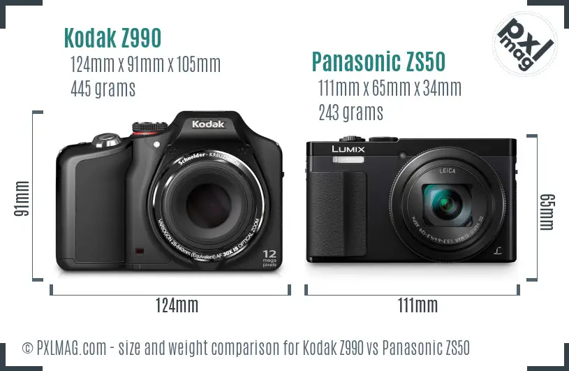 Kodak Z990 vs Panasonic ZS50 size comparison