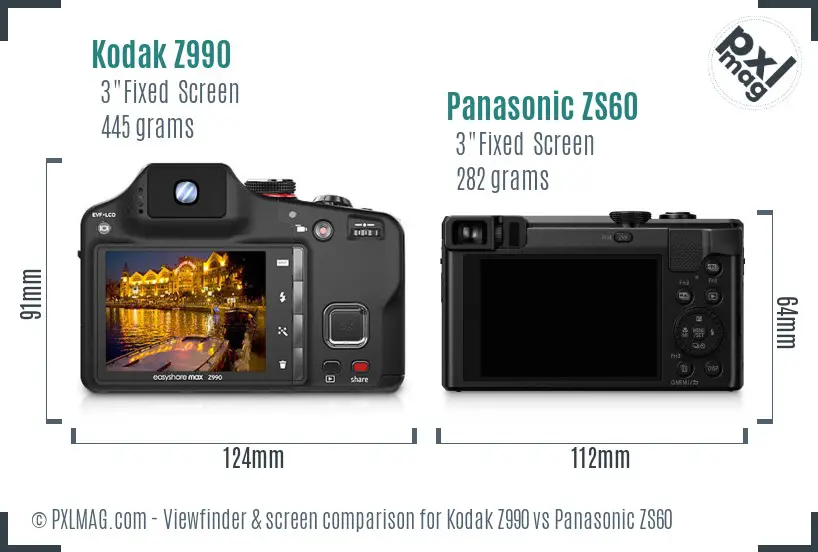 Kodak Z990 vs Panasonic ZS60 Screen and Viewfinder comparison Kodak Z990 vs Panasonic ZS60 Screen and Viewfinder comparison