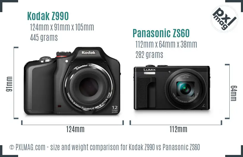 Kodak Z990 vs Panasonic ZS60 size comparison Kodak Z990 vs Panasonic ZS60 size comparison