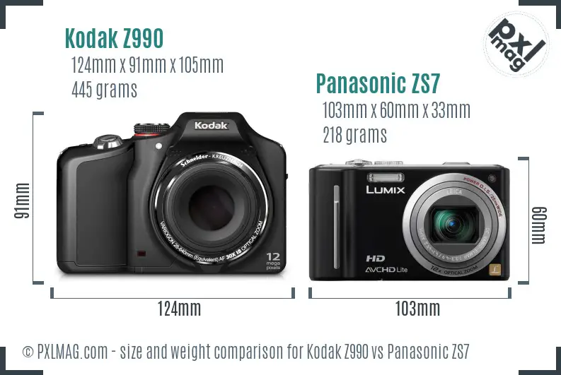 Kodak Z990 vs Panasonic ZS7 size comparison